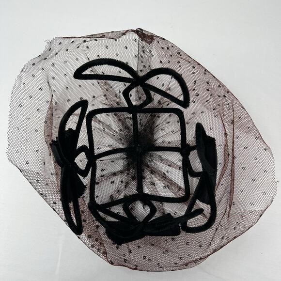 Vintage 1950s Veiled Black Cocktail Hat Fascinator Brown Net Bow Millinery main image 7